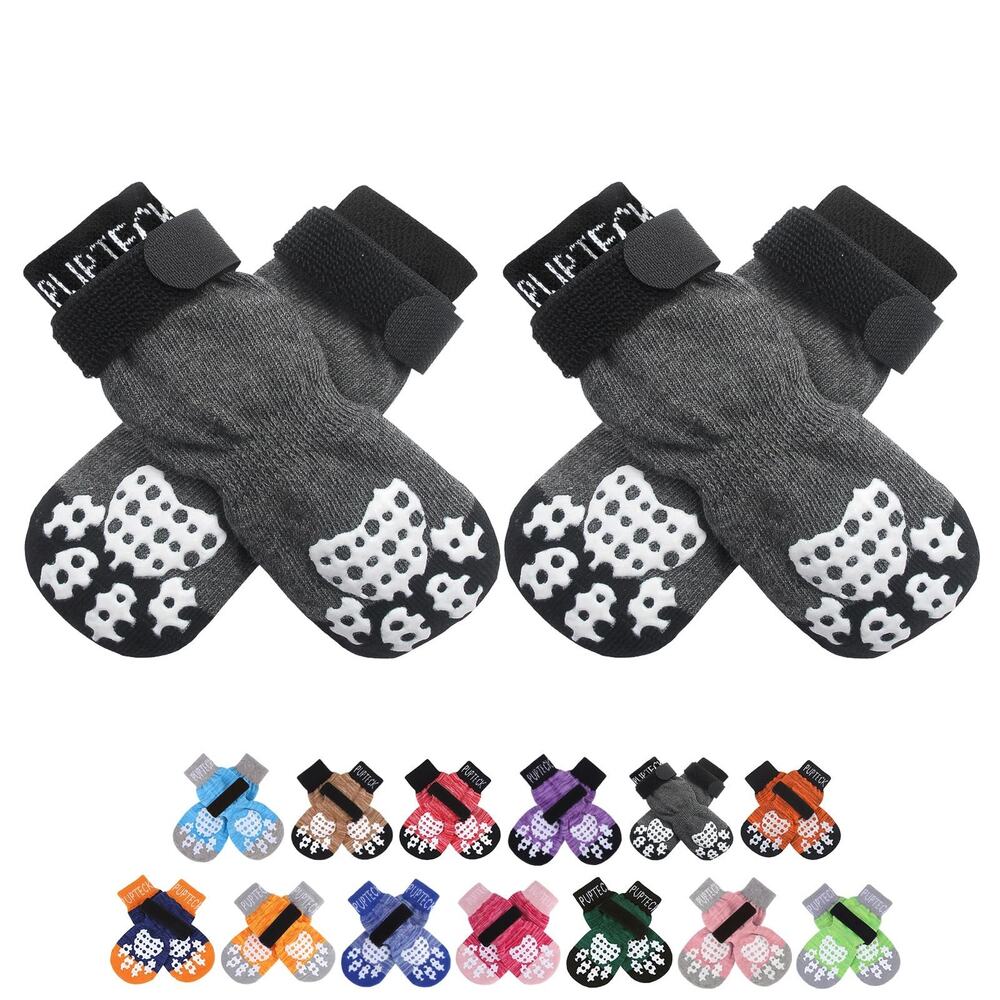 PUPTECK Dog Socks XS Gray Double Side Anti Slip Indoor Floor Paw Protection